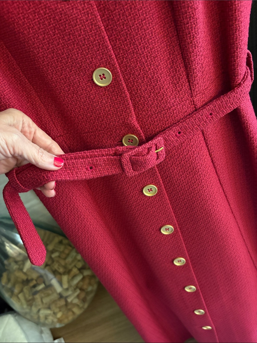 NWT Boden Charlotte Raspberry Red Button-Front Short Sleeve Belted Midi Dress - Picture 6 of 9